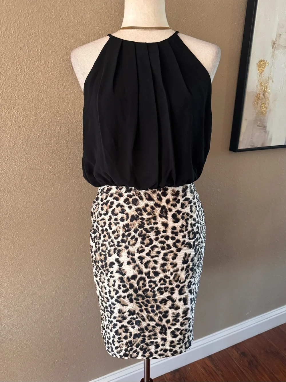 Trac Black Halter Top with Leopard Print Skirt Dress